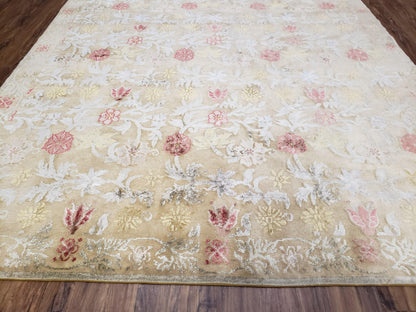 Modern Tibetan Rug 6x9, Wool and Silk Tibetan Rug, Handmade Tibetan Rug, Silk Flowers, Contemporary Rug, Soft Rug, Tibetan Area Rug, Tan - Nuvé