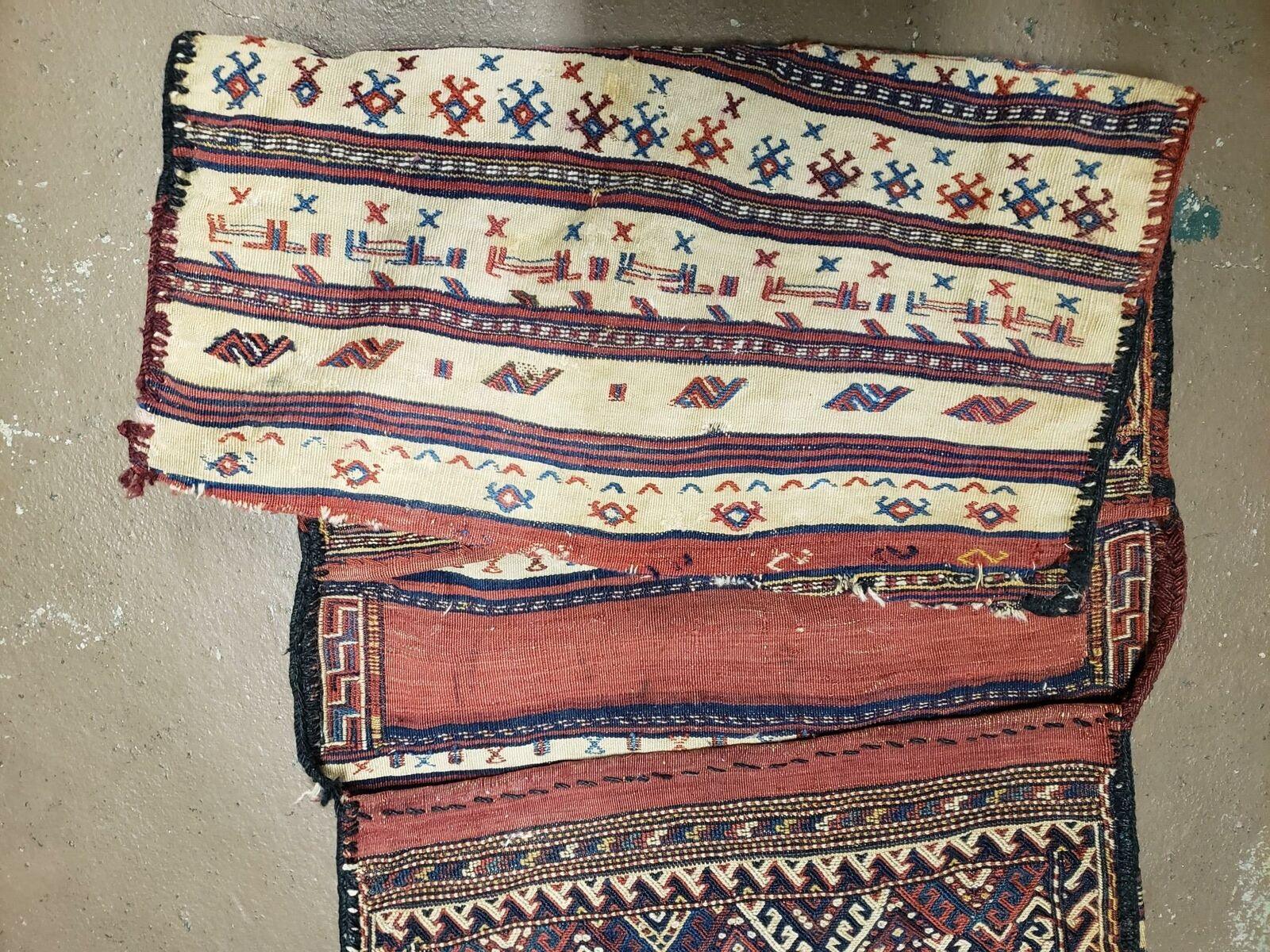 26" X 56" Antique Handmade Authentic Tribal Wool Rug Double Bag Tobreh - Nuvé