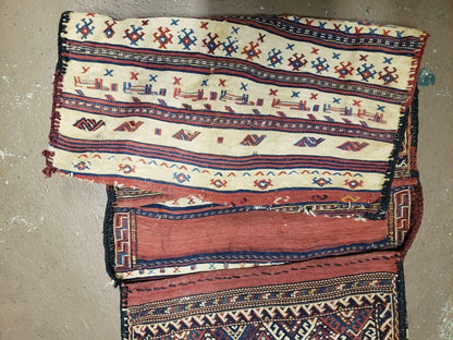 26" X 56" Antique Handmade Authentic Tribal Wool Rug Double Bag Tobreh - Nuvé