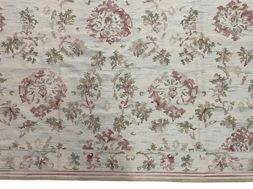 9x12 Flatweave Aubusson Needlepoint Rug, New, Beige, Tan, Green, Handmade, Hand-Knotted Area Rug, French European Carpet, Flowers - Nuvé