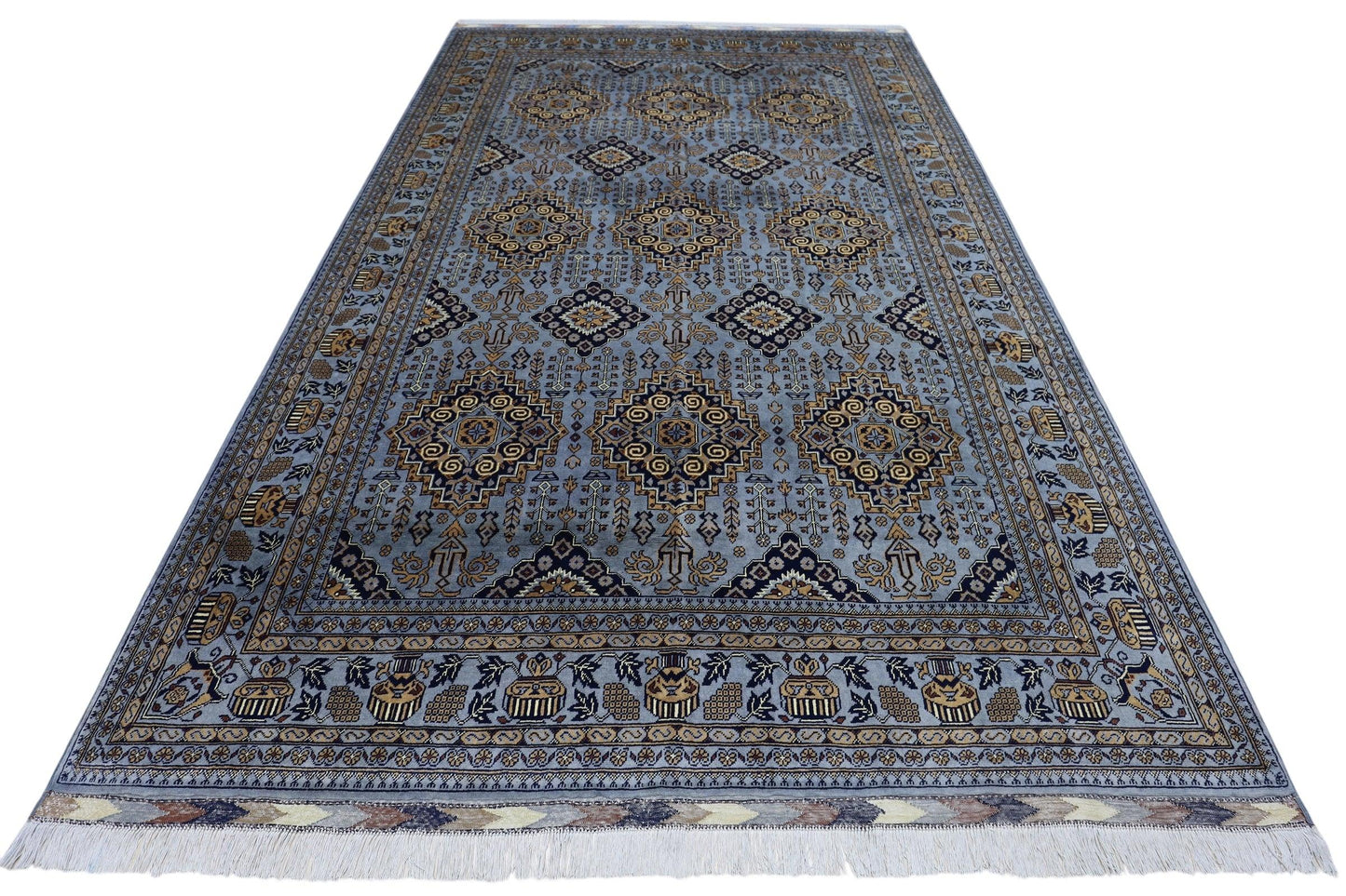 Hand-Knotted Zerkhaki Afghan Wool Area Rug – 6'11" x 10'3" | Elegant Grey-Toned Design - Nuvé