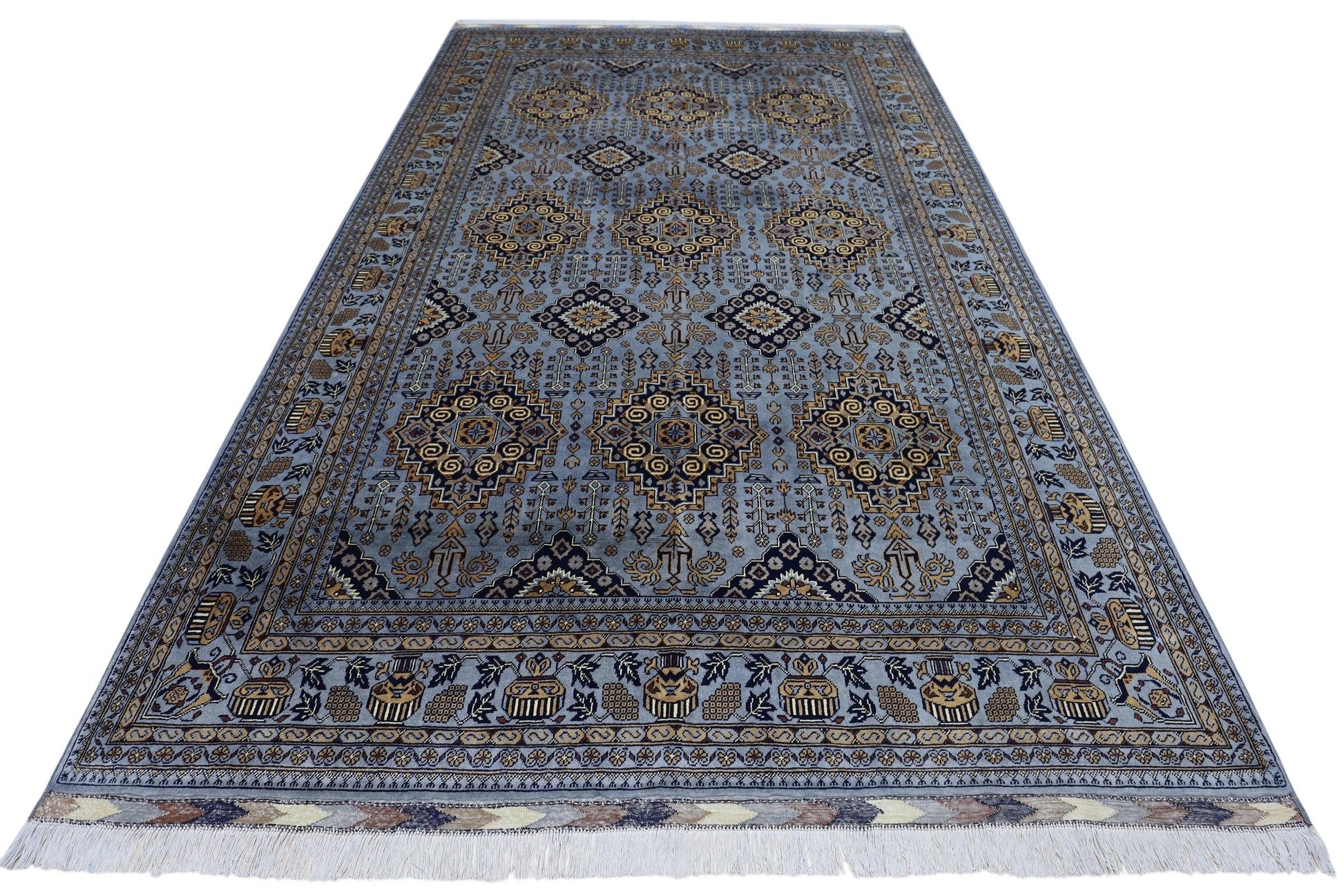 Hand-Knotted Zerkhaki Afghan Wool Area Rug – 6'11" x 10'3" | Elegant Grey-Toned Design - Nuvé