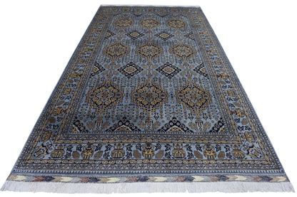 Hand-Knotted Zerkhaki Afghan Wool Area Rug – 6'11" x 10'3" | Elegant Grey-Toned Design - Nuvé