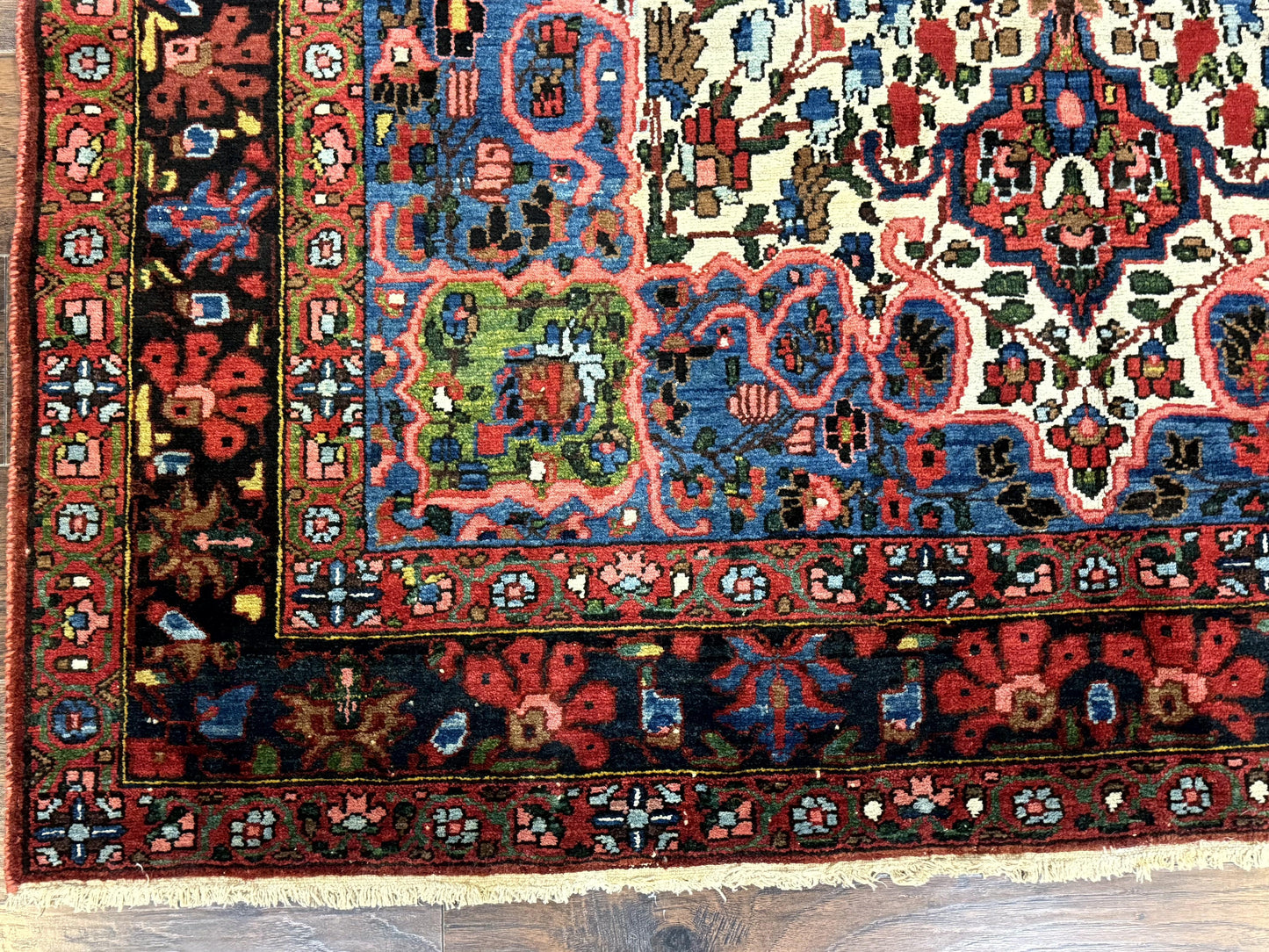 Persian Bakhtiari Rug 7x10, Antique Persian Carpet, Colorful, Great Colors, Ivory Red Blue, Rare Tribal Rug - Nuvé