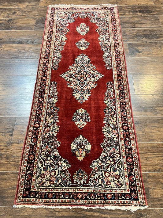 Persian Sarouk Runner Rug 2.7 x 6, Semi Open Field, Red, Handmade Hand Knotted, Wool Oriental Carpet, Vintage Semi Antique - Nuvé