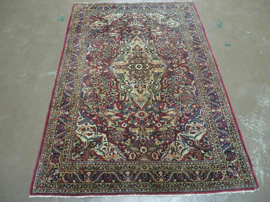 3' 5" X 5' Antique Handmade Indian Agra Fine Weave Wool Rug Organic dye Nice - Nuvé
