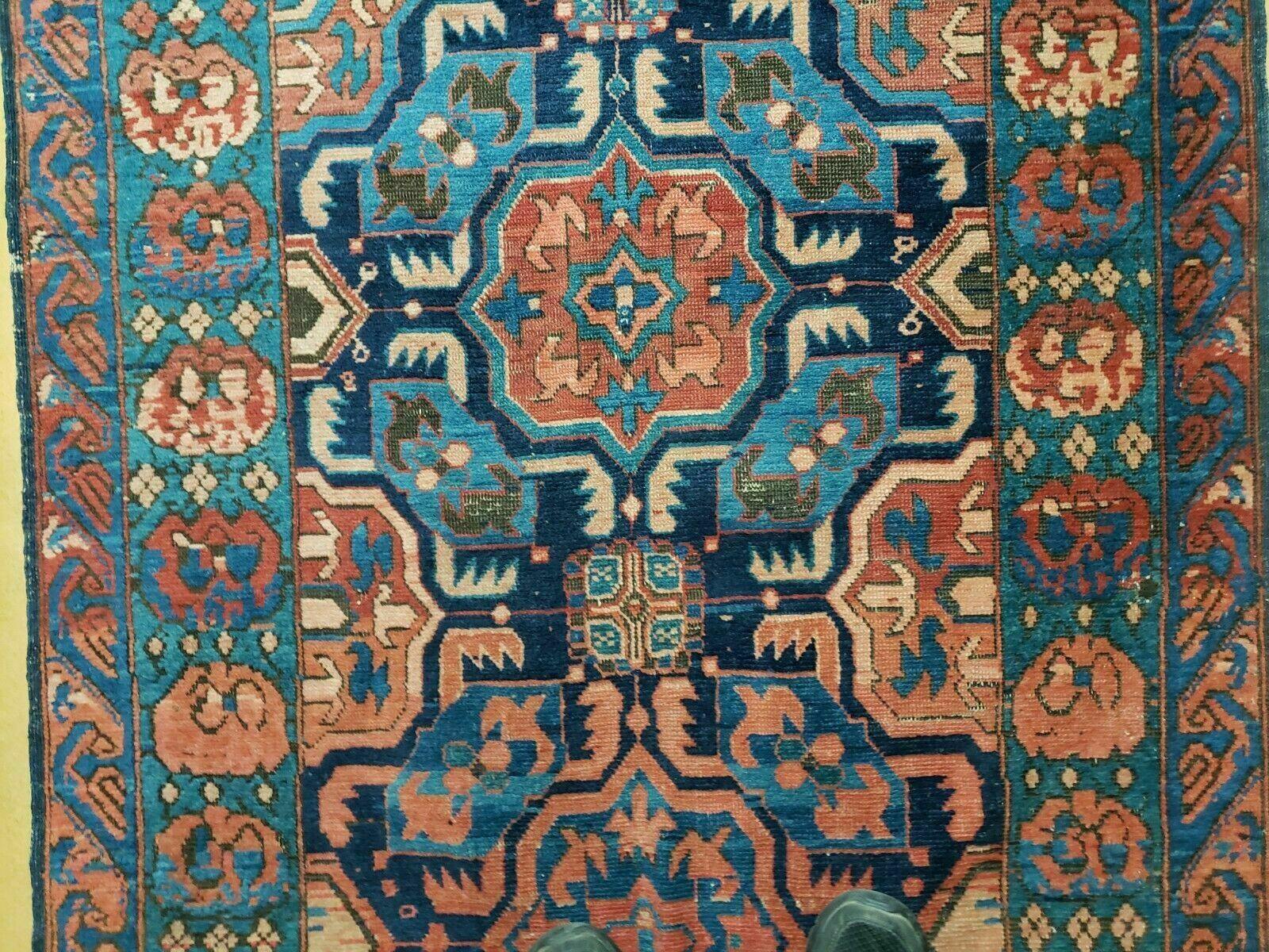 3'10" X 10' Antique Caucasian Seychor Rug Hand Made Wool Carpet Organic Dye Nice - Nuvé