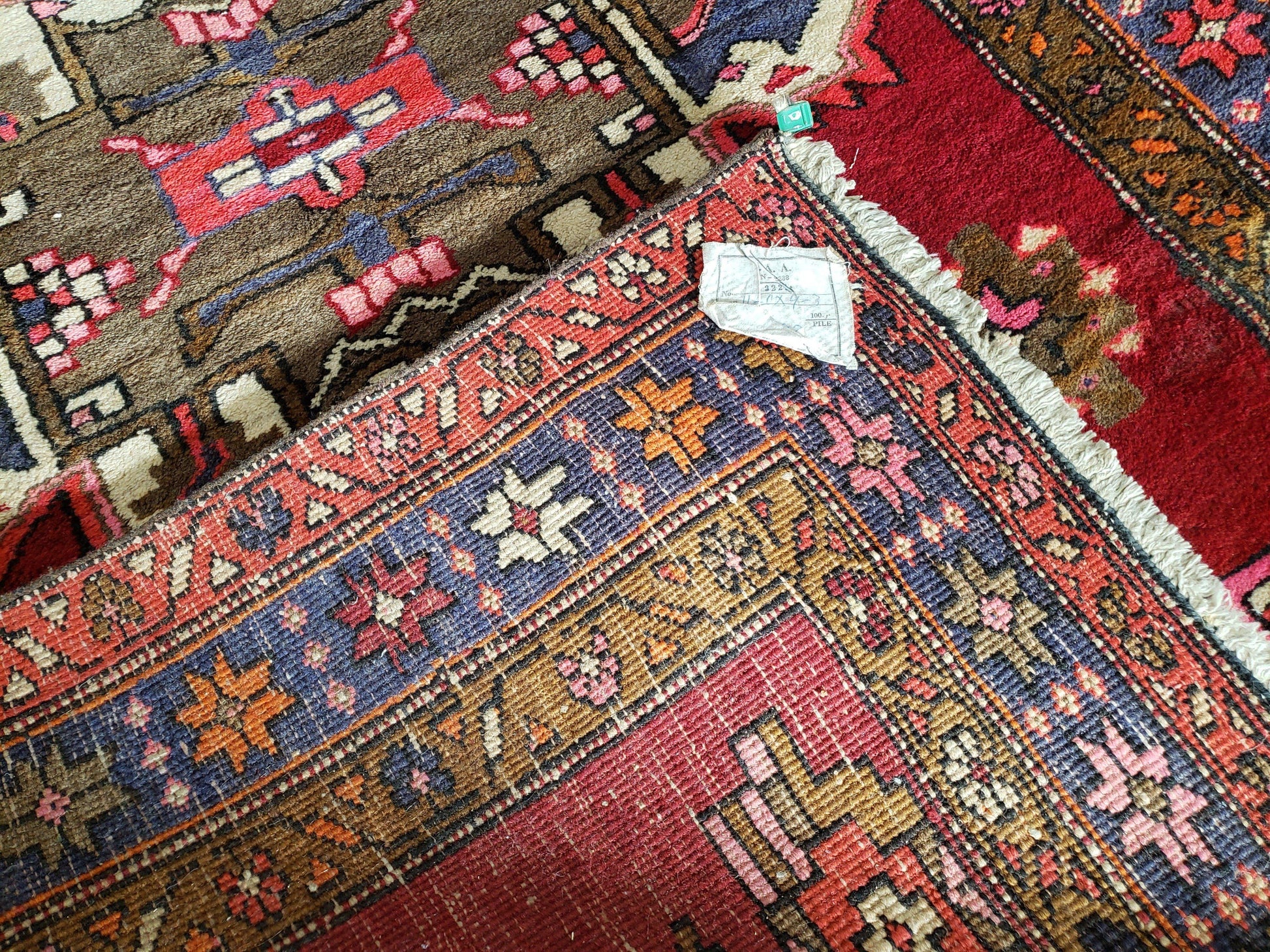 Antique Persian Karajeh Runner Rug 4.4 x 11 ft, Red Colorful Geometric Medallion Runner - Nuvé
