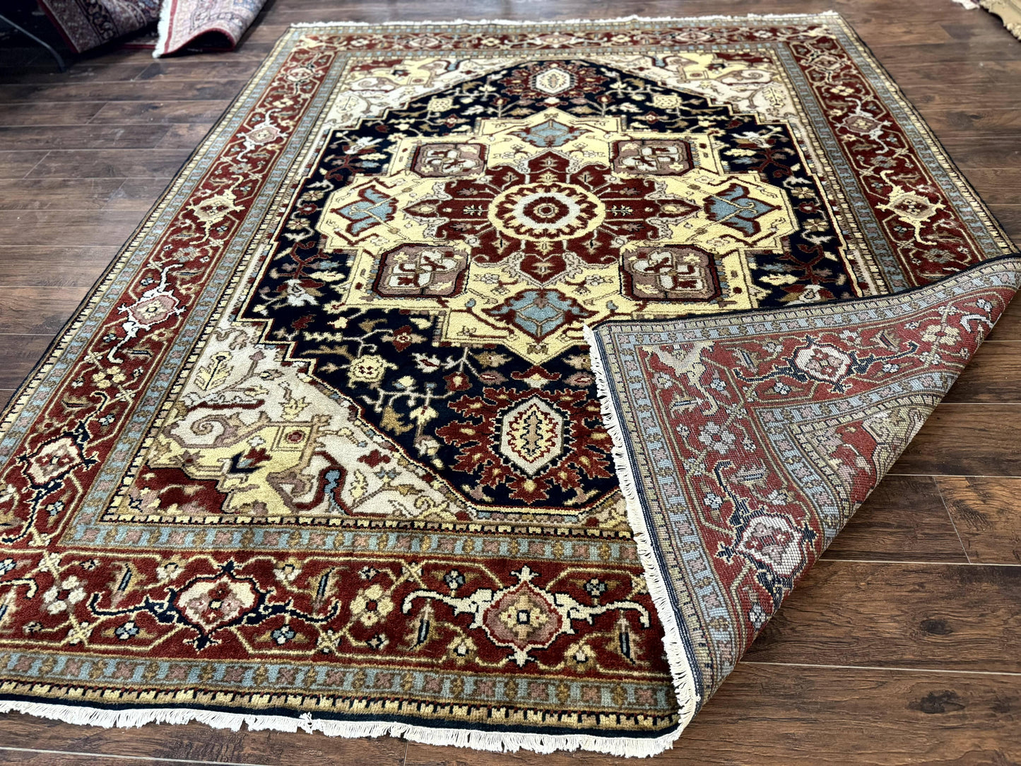 Indo Persian Heriz Rug 8x10, Geometric Medallion, Serapi Carpet, Wool Vintage Rug - Nuvé