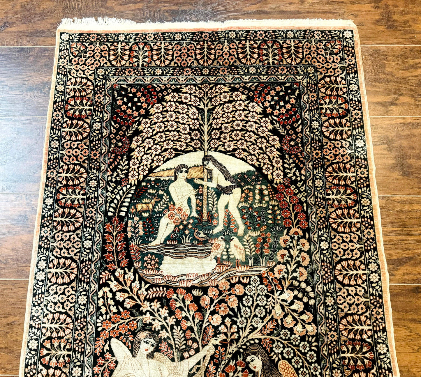 Stunning Sino Persian Pictorial Rug 2.7 x 4, Garden of Eden Adam & Eve Tree of Life Design, Extremely Fine 580 KPSI, Masterpiece - Nuvé