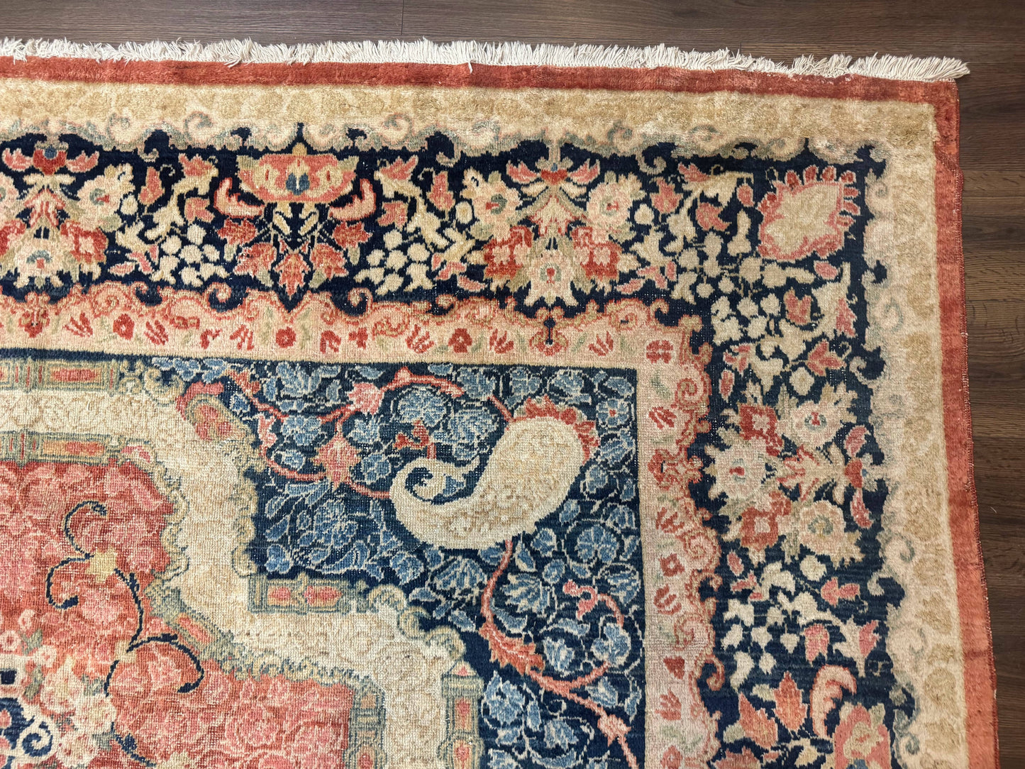 Antique Persian Sarouk Rug 9x12, Boteh Paisleys, Light Red Navy Blue - Nuvé