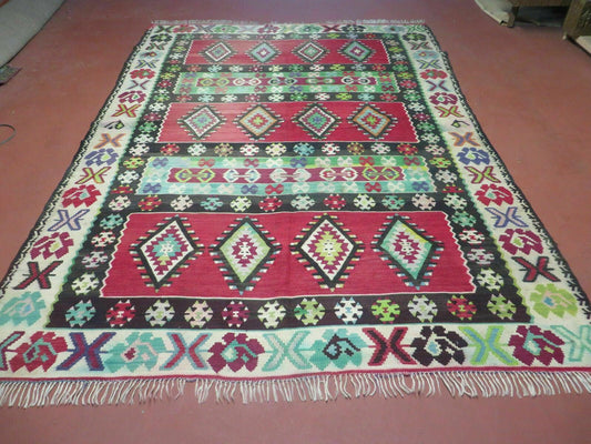 7' X 9' Vintage Turkish Kilim Handmade Flat Weave Wool Rug Veg Dye Nice - Nuvé