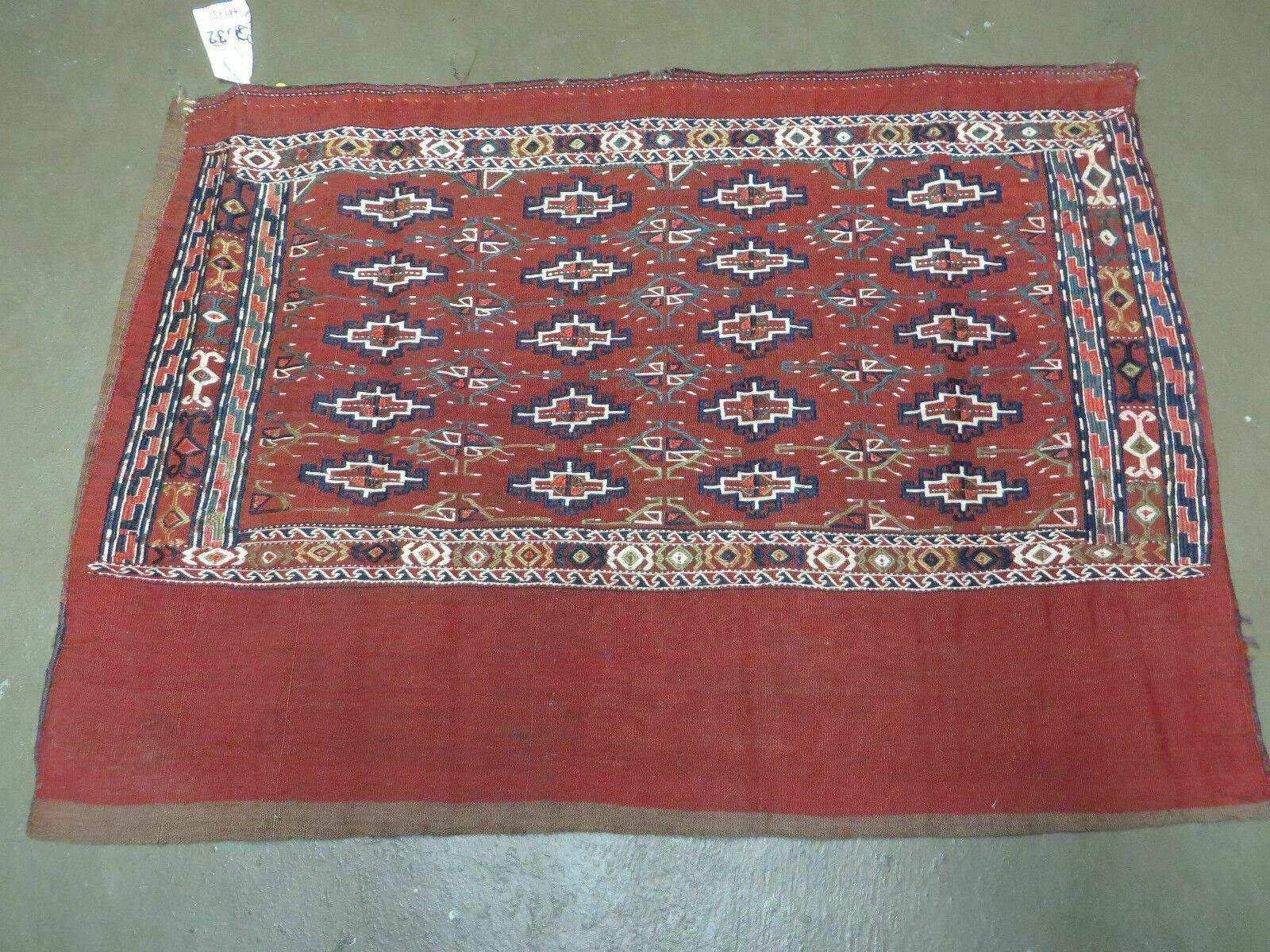 45" X 32" Antique Handmade Bokhara Turkoman Yomud Chuval Wool Rug Soumak NICE - Nuvé