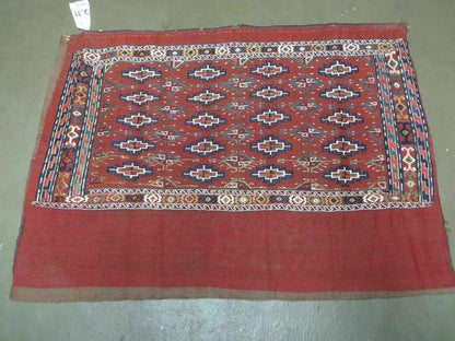 45" X 32" Antique Handmade Bokhara Turkoman Yomud Chuval Wool Rug Soumak NICE - Nuvé