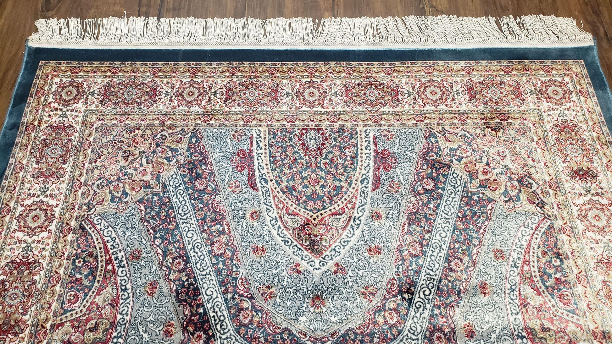 4x6 Silk Carpet, Light Blue & Beige Oriental Rug 4 x 6ft, Traditional Design Medallion All Over, Bamboo Silk, Super Fine, High Quality, Soft - Nuvé