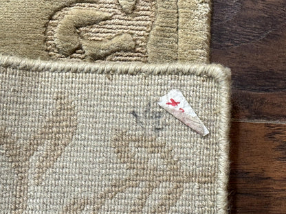 Modern Tibetan Rug 3.7 x 5.5, Carved Floral Design, Wool and Silk Highlights - Nuvé