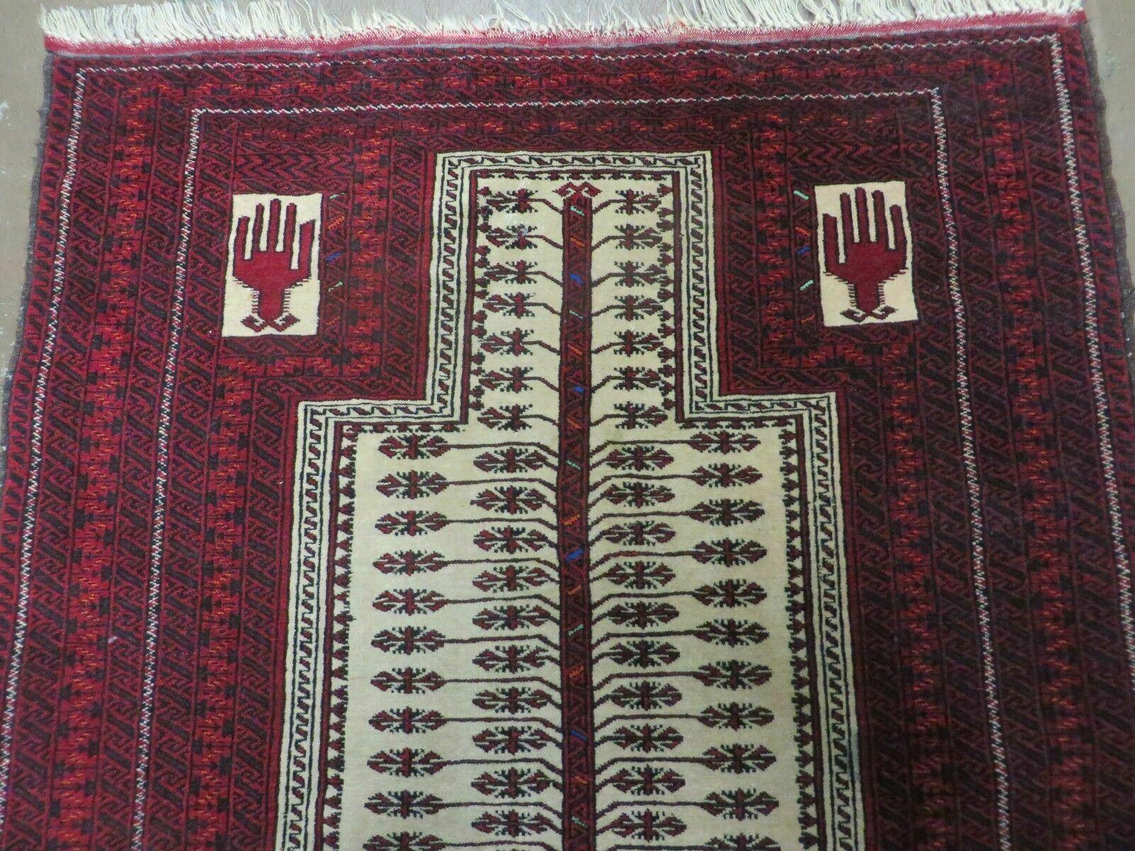 3' X 5' Antique Handmade Turkoman Balouchi Prayer Wool Rug Khamesh - Nuvé