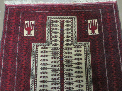 3' X 5' Antique Handmade Turkoman Balouchi Prayer Wool Rug Khamesh - Nuvé
