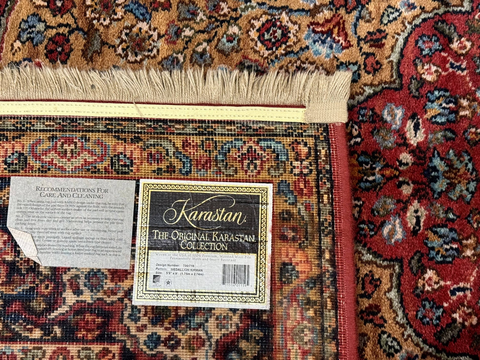 Karastan Rug 5.9 x 9 Medallion Kirman #700/718, Original 700 Series, Wool, Discontinued, Vintage - Nuvé
