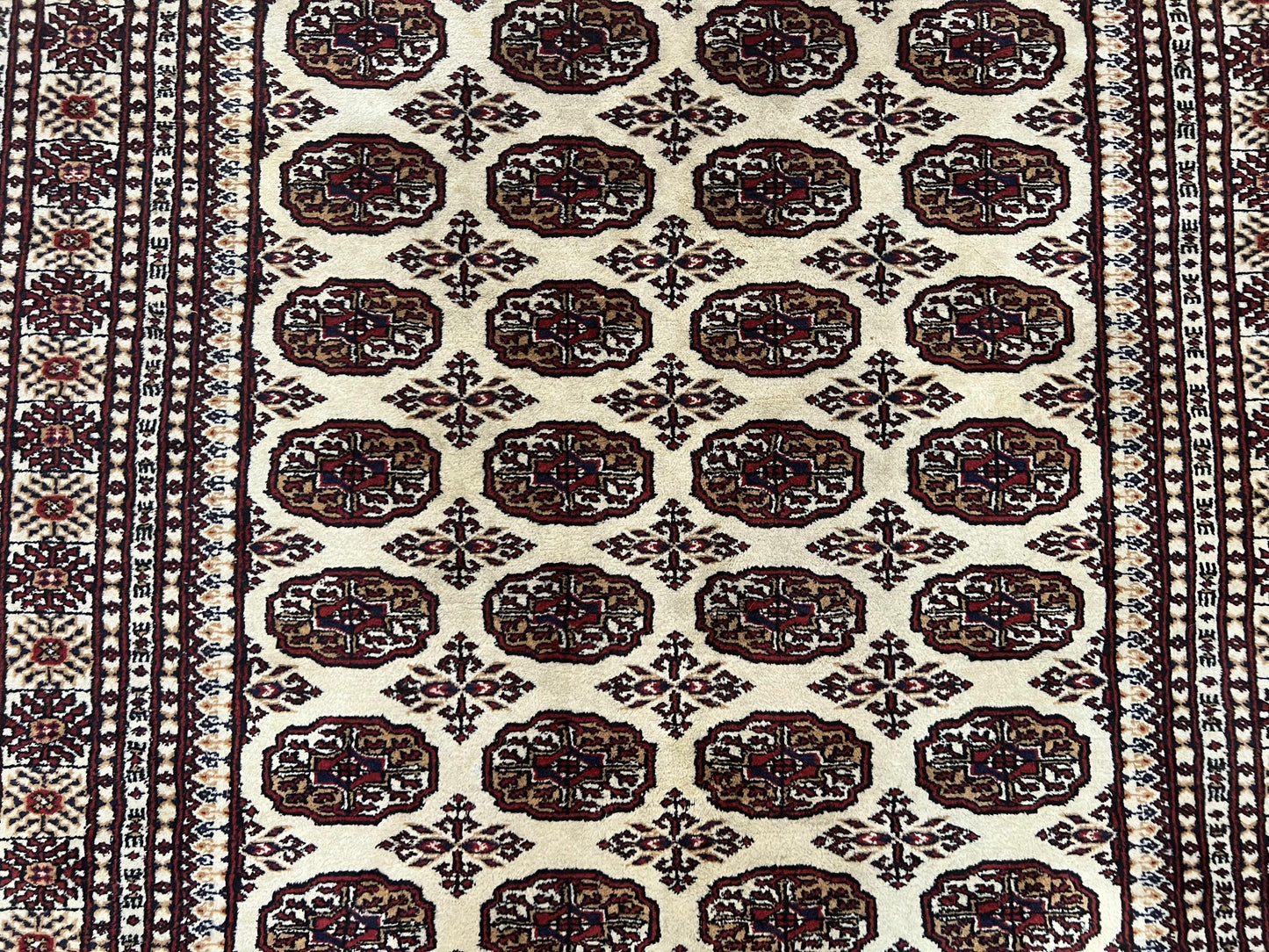 Pakistani Turkoman Rug 6x9, Cream and Red Hand Knotted Wool Oriental Carpet, Yamud Rug, Tribal Rug 6 x 9, Bohemian Area Rug, Bokhara Rug - Nuvé