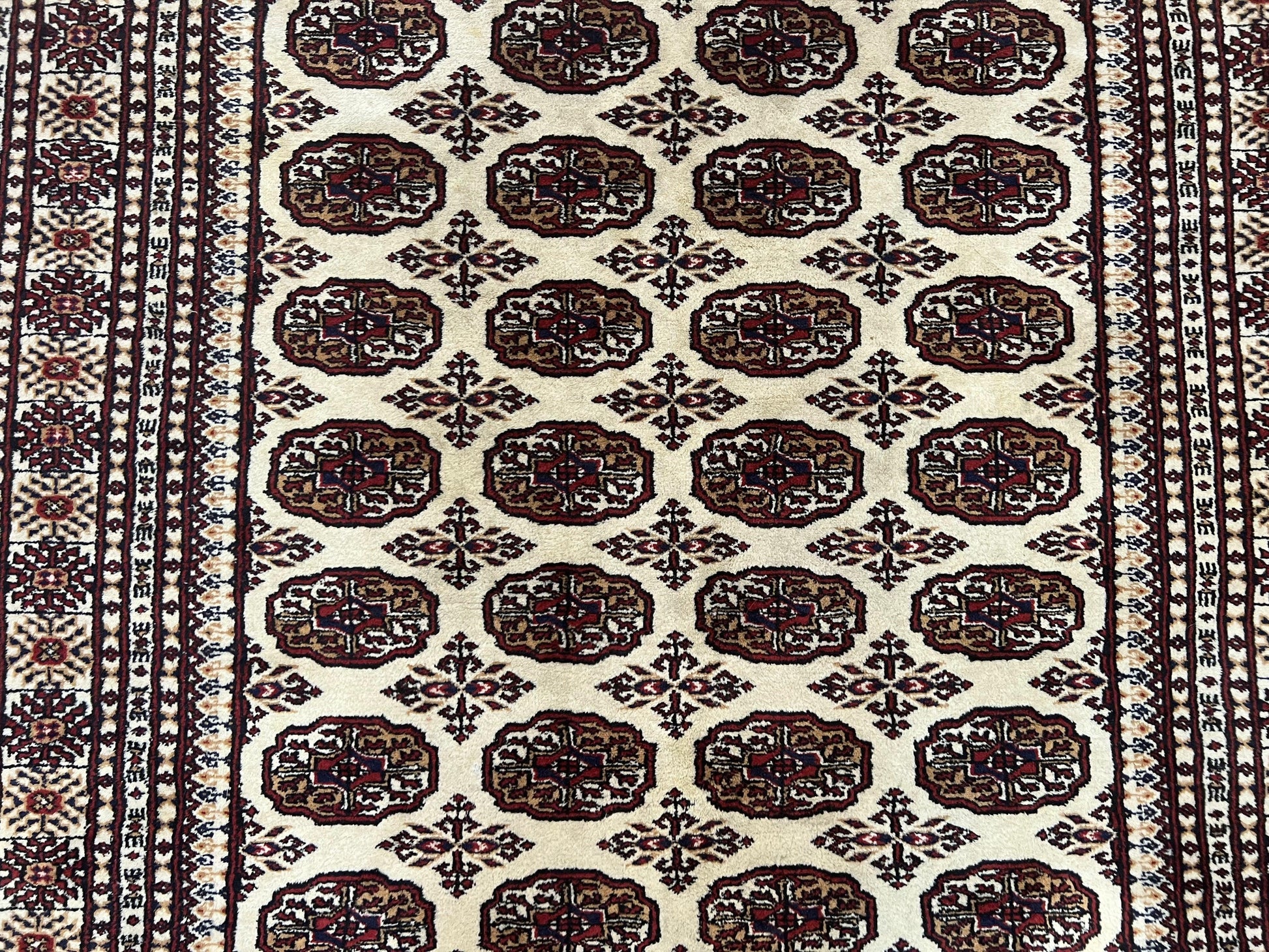 Pakistani Turkoman Rug 6x9, Cream and Red Hand Knotted Wool Oriental Carpet, Yamud Rug, Tribal Rug 6 x 9, Bohemian Area Rug, Bokhara Rug - Nuvé