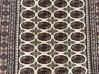 Pakistani Turkoman Rug 6x9, Cream and Red Hand Knotted Wool Oriental Carpet, Yamud Rug, Tribal Rug 6 x 9, Bohemian Area Rug, Bokhara Rug - Nuvé