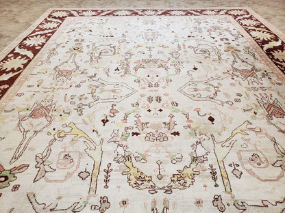Beige and Maroon Peshawar Rug 10x15, Large Oushak Carpet, Pakistani Rug, Handmade Area Rug, Hand Knotted Rug, Living Room Rug, Nice Wool Rug - Nuvé