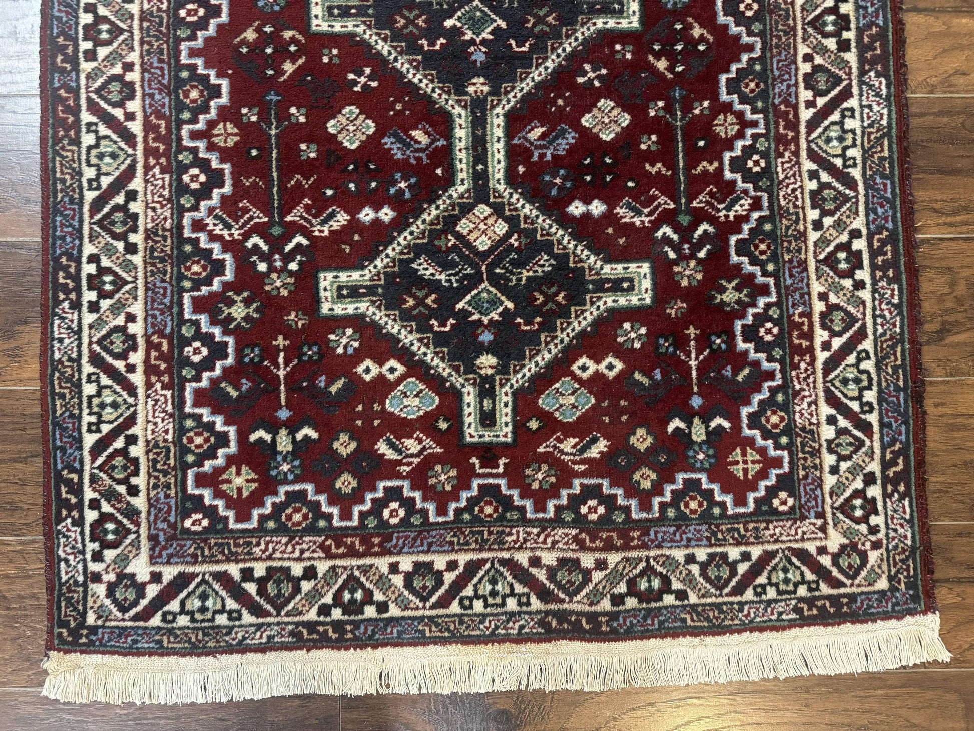Persian Afshar Rug 4x5 Red Navy Geometric Tribal Wool Carpet - Nuvé