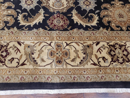 Indo Mahal Rug 8x12, Indian Sultanabad Handmade Area Rug, Vintage Hand-Knotted Wool Black Floral Traditional Oriental Dinning Room Rug - Nuvé