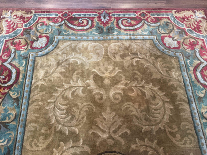 Tibetan Aubusson Rug 6x9, Gold-Beige, Soft Wool Pile, Handmade - Nuvé