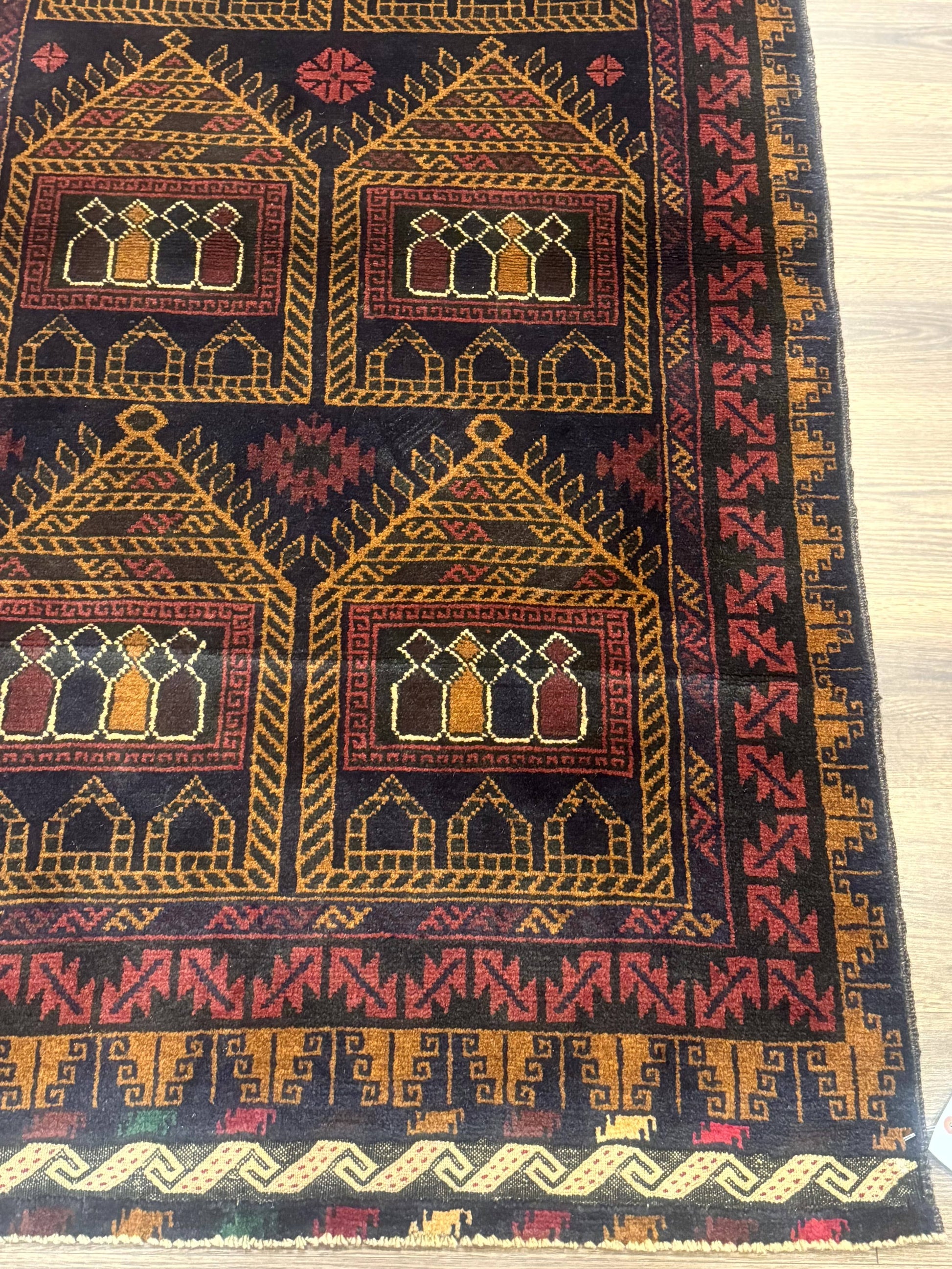 Afghan Rug 3x7, Navy Blue, Tribal Rug, Balouch Carpet, New - Nuvé