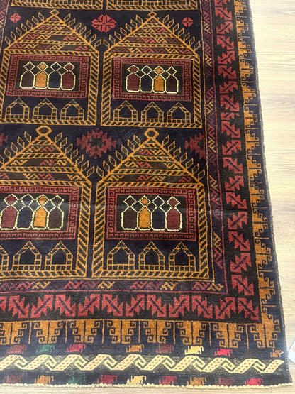 Afghan Rug 3x7, Navy Blue, Tribal Rug, Balouch Carpet, New - Nuvé