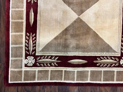 Indo Tibetan Rug 10x14, Nepali Carpet, Large Soft Wool Area Rug, Olive Tan Maroon, Contemporary Rug 10 x 14 ft Living Room Rug, Handmade Rug - Nuvé