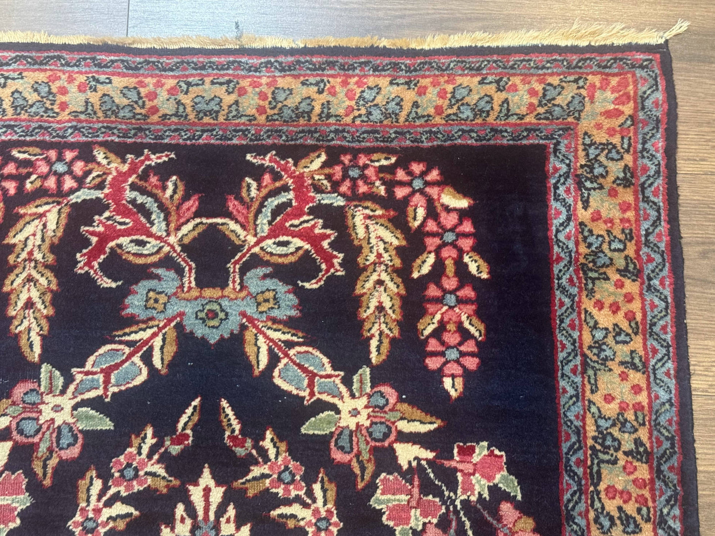 Antique Persian Kerman Rug 2.8 x 4, Navy Blue, Floral