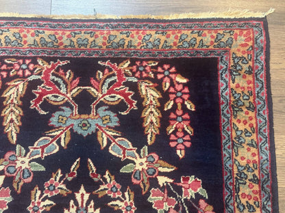 Antique Persian Kerman Rug 2.8 x 4, Navy Blue, Floral