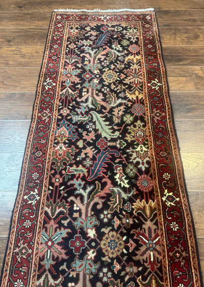 Indo Persian Runner Rug 2.7 x 13, Navy Blue and Red, Allover Floral, Wool, 13ft Runner - Nuvé
