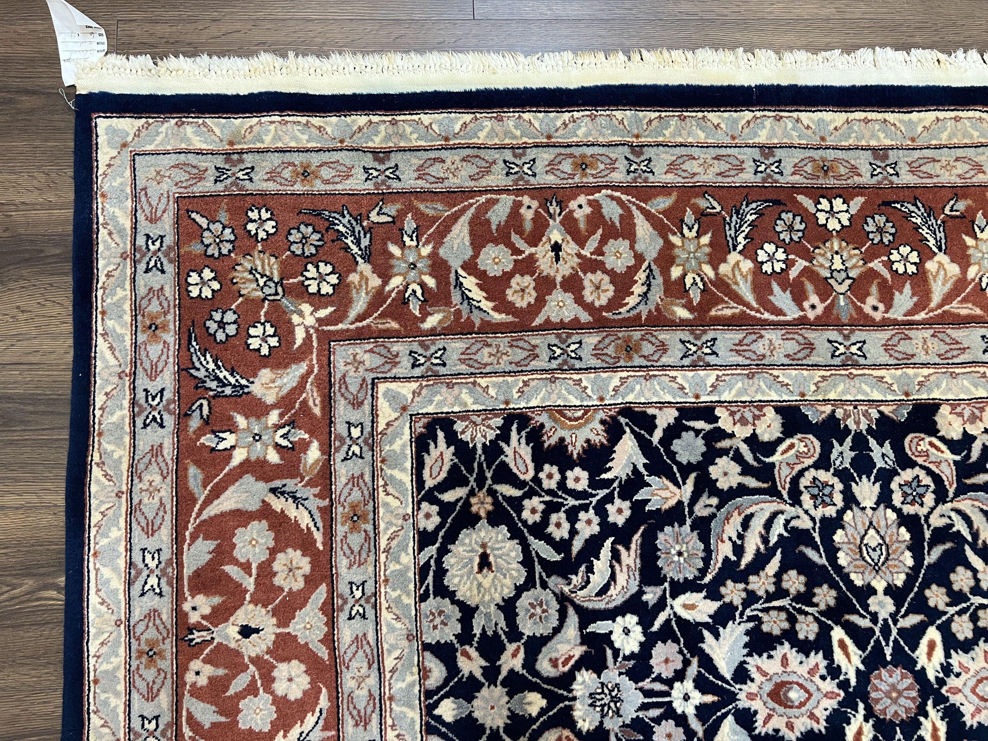 Indo Sarouk Rug 6x9, Vintage Indian Persian Rug, Wool Oriental Carpet, Navy Blue Red Allover Floral Rug, Traditional Very Fine Rug, Area Rug - Nuvé
