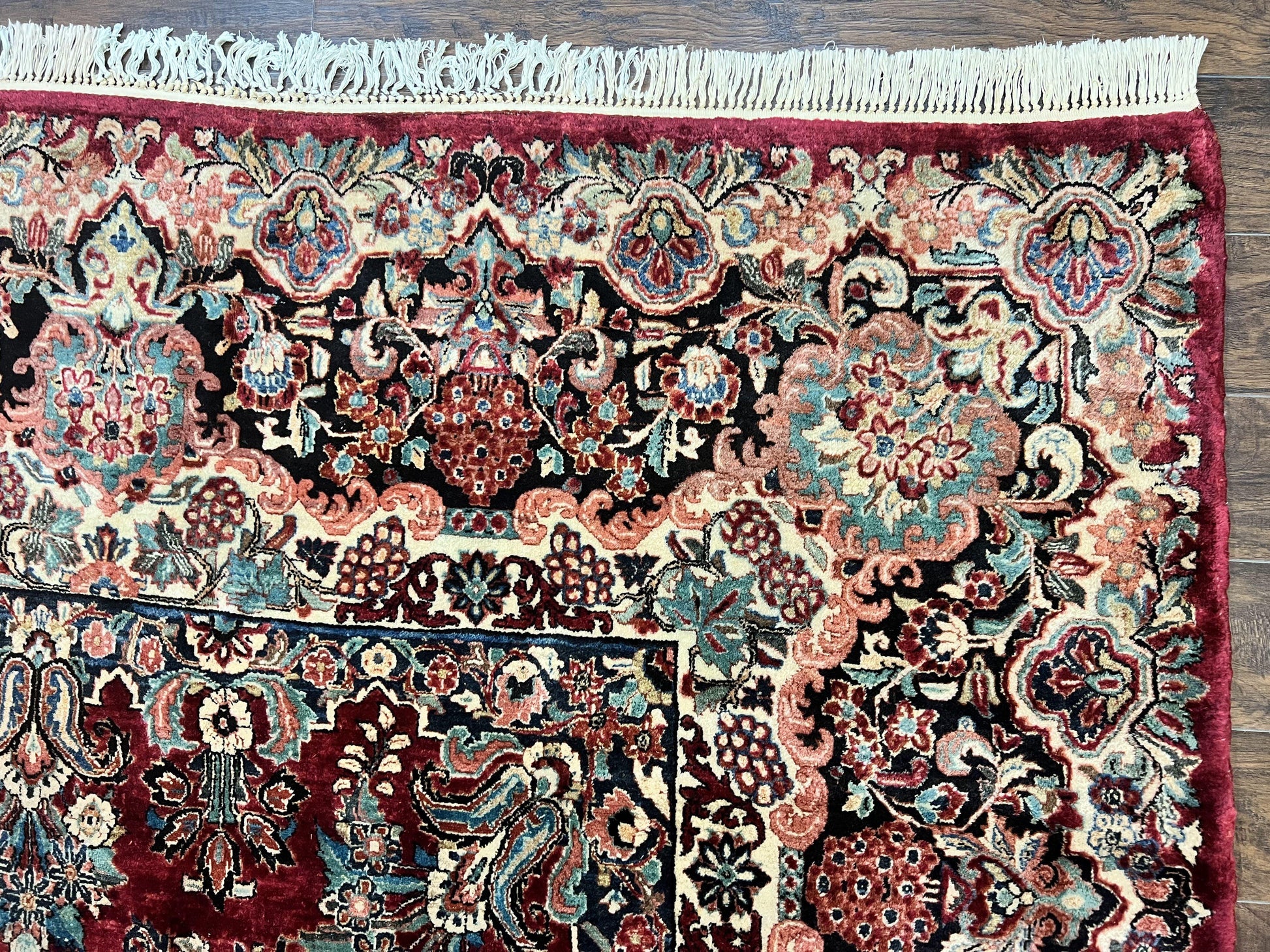 Persian Sarouk Rug 12x17, Wool Hand Knotted Antique Carpet, Dark Red, Traditional Floral Oriental Rug, 12 x 17 Extra Large Handmade Rug - Nuvé