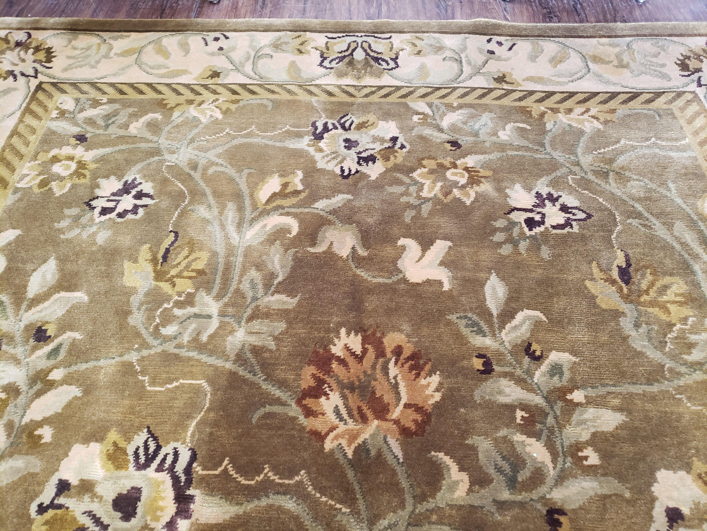 8x10 Rug - Plush Tibetan Rug - Green & Beige Floral Rug - Large Handmade Wool Rug - 250x300 Carpet - Nuvé