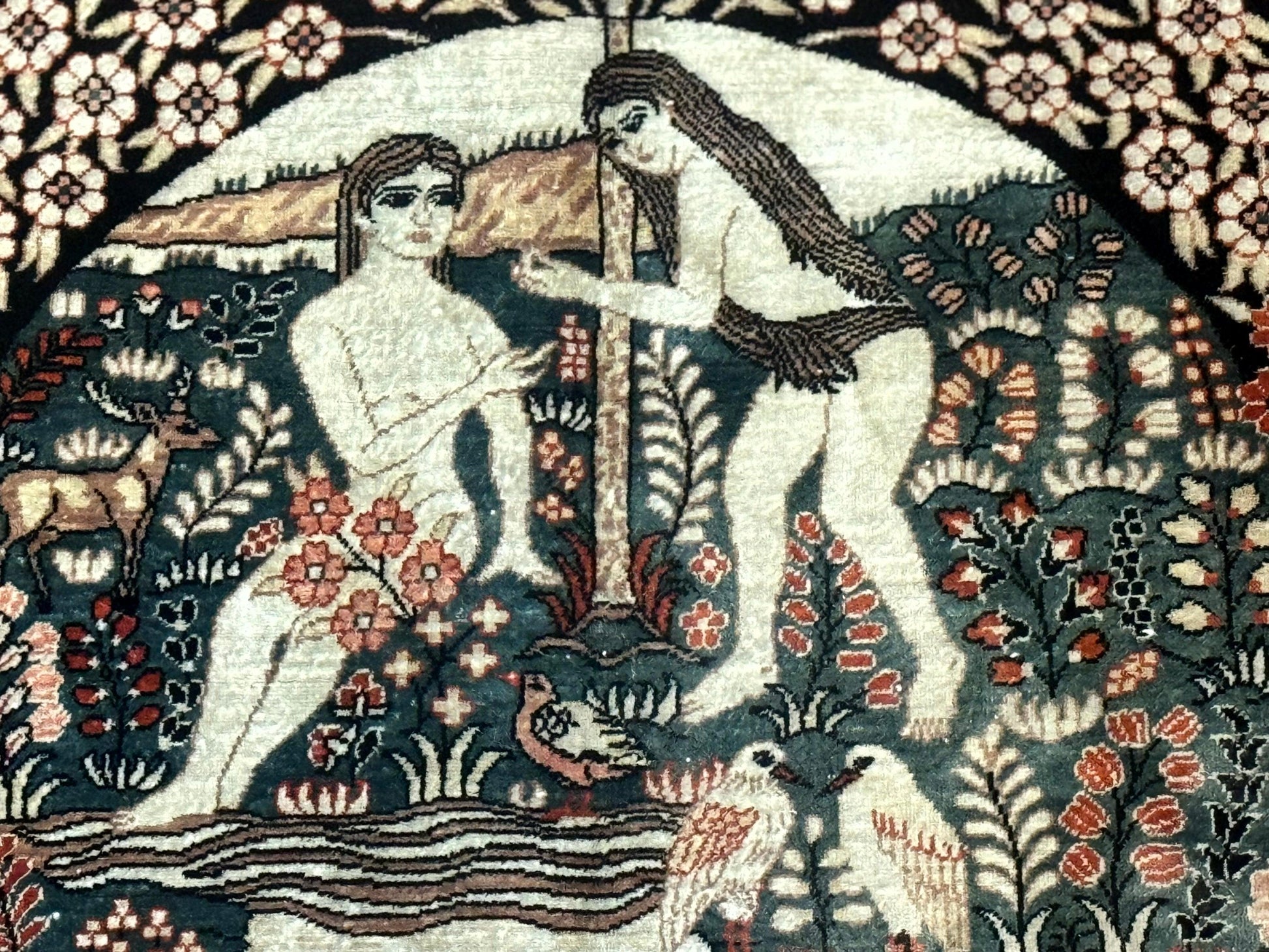 Stunning Sino Persian Pictorial Rug 2.7 x 4, Garden of Eden Adam & Eve Tree of Life Design, Extremely Fine 580 KPSI, Masterpiece - Nuvé