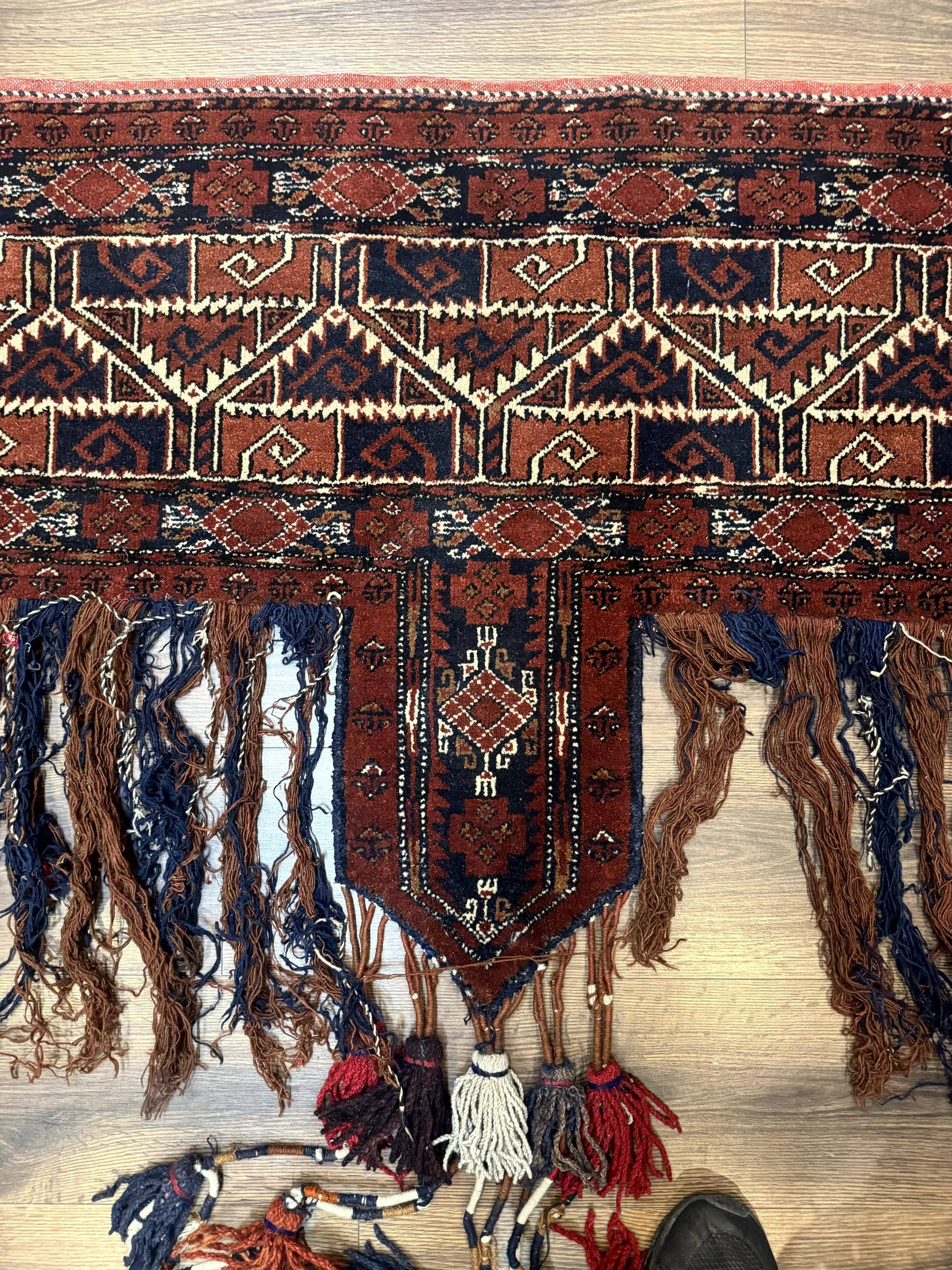 Antique Afghan Beshir Tent Header Textile Rug, Tribal Collectible, Wool - Nuvé