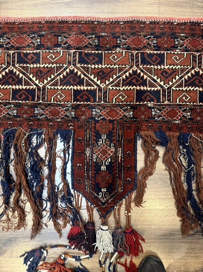 Antique Afghan Beshir Tent Header Textile Rug, Tribal Collectible, Wool - Nuvé