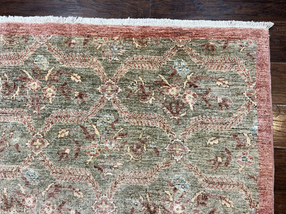 Large Modern Pakistani Rug 9x12, Handmade Wool Carpet, Peshawar Rug, Hand Knotted Oriental Rug, Contemporary, Floral, Light Green - Nuvé