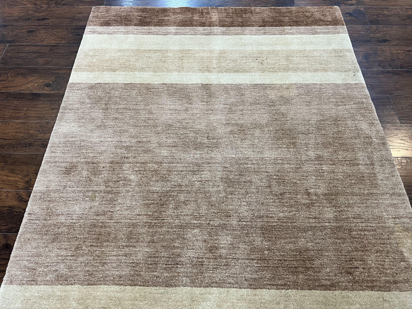Indo Gabbeh Rug 5x8, Contemporary Wool Stripped Modern Area Rug, Hand Knotted Medium Sized Carpet - Nuvé