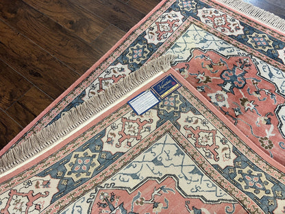 Karastan Rug 4x6 Bergama Design #737, Karastan Area Rug, Vintage Wool Karastan Carpet, Original Collection 700 Series, Salmon Red Light Blue - Nuvé