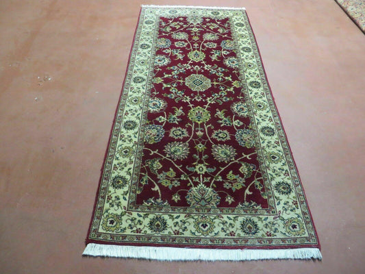 2' 8" X 6' Vintage Handmade Wool India Floral Oriental Short Runner Rug Red - Nuvé