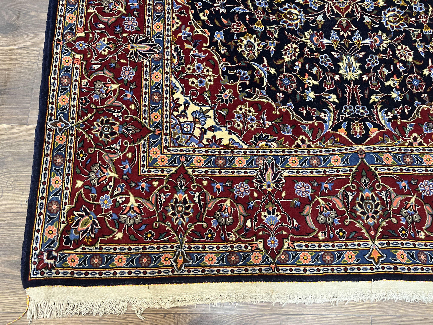 Dark Blue Persian Rug 5x8, Kork Wool Semi Antique Kashan Carpet, Very Fine Lachak Toranj Rug, Hand Knotted Floral Medallion Rug, 5 x 8 Oriental Rug - Nuvé