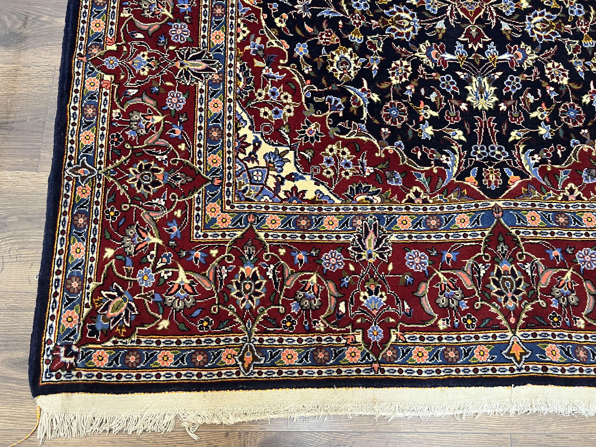 Dark Blue Persian Rug 5x8, Kork Wool Semi Antique Kashan Carpet, Very Fine Lachak Toranj Rug, Hand Knotted Floral Medallion Rug, 5 x 8 Oriental Rug - Nuvé