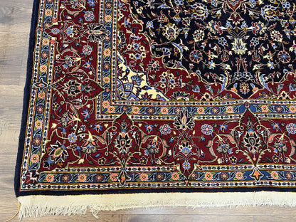 Dark Blue Persian Rug 5x8, Kork Wool Semi Antique Kashan Carpet, Very Fine Lachak Toranj Rug, Hand Knotted Floral Medallion Rug, 5 x 8 Oriental Rug - Nuvé