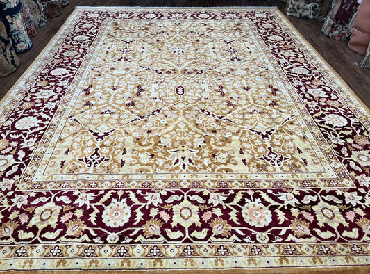 Indian Rug 9x12 Agra Rug, Vintage Rug 9 x 12 Wool Rug, Area Rug 9x12 Oriental Carpet, Unique Colors, Hand Knotted, Clay Dark Brown, Allover - Nuvé